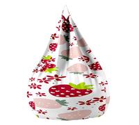 Fasbuy Pouf Poire sans Remplissage, Impression Fraise 3D Housse de Coton et Lin, Lavable Housse de Fauteuil Poire, Grande Pouf pour Enfant Ado Adulte (Fleurs Rouges,130x150cm)