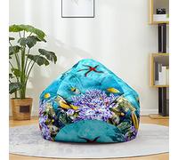 Fasbuy Pouf Poire sans Remplissage, Impression Monde sous-Marin 3D Housse de Coton et Lin, Lavable Housse de Fauteuil Poire, Grande Pouf pour Enfant Ado Adulte (Eau de mer,S)