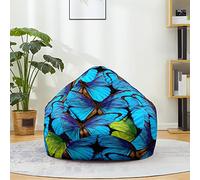 Fasbuy Pouf Poire sans Remplissage, Impression Papillon 3D Housse de Coton et Lin, Lavable Housse de Fauteuil Poire, Grande Pouf pour Enfant Ado Adulte (Bleu,S)