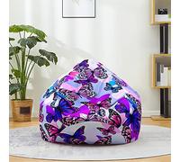 Fasbuy Pouf Poire sans Remplissage, Impression Papillon 3D Housse de Coton et Lin, Lavable Housse de Fauteuil Poire, Grande Pouf pour Enfant Ado Adulte (Violet,XL)