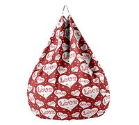 Fasbuy Pouf Poire sans Remplissage, Imprimé Cœur Housse de Coton et Lin, Lavable Housse de Fauteuil Poire, Grande Pouf pour Enfant Ado Adulte (Rouge,S)