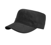 Fasbys Hommes Femmes 100% Coton sergé Flat Top Chapeaux Adjustable Cadet Cap Unisex Chapeau Militaire Baseball Cap (Style1-Noir)