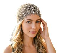 Fasce Larghe In Pizzo Elastico, Fascia Per Capelli Donna - Stile Occhielli Vintage Decorato Con Strass - Cerchietti Larghi In Pizzo Vintage - Per La Cerimonia Di Matrimonio, Le Feste E Gli