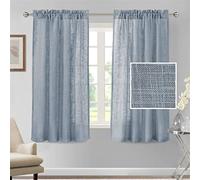 FASCINATDECO 2 Pièces Rideaux Voilage Rideaux Semi-Transparents Rideaux Mélangés en Lin Naturel pour Salon Tige Poche Chambre à Coucher Rideaux Filtrants de La Lumière (Bleu Pierre,2X 132x160 cm)