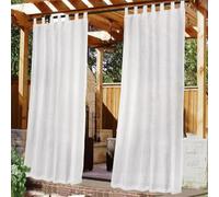 FASCINATDECO Rideau Extérieur avec Onglet en Haut - Lot de 2. Rideau Imperméable, Rideaux Occultants, Fermeture Velcro, pour Pergola, Gazebo, Terrasse, Pavillon, 132x213cm, Blanc