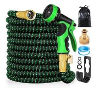 FASCINATDECO Tuyau d'Arrosage Extensible 7.5m, Tuyau Arrosage Flexible avec 1/2" et 3/4" Adaptateurs, 10 Modes d'Arrosage, Latex Triple Épaisseur Durable avec Raccords en Laiton et Sac
