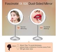 Fascinate Rechargeable Makeup Mirror With Light 3 Colour Lighting Modes With 1x/10x Magnification, Cosmetic Table Mirror, 360° Rotating Double Sided Mirror