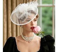 Fascinateur chapeau avec fleurs, maille et rubans sur un serre-tête et un clip, accessoire de tête pour tea party pour filles et femmes Taille UniquePolyester