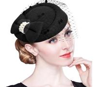 Fascinateurs Pour Femmes - Couvre-chef De Thé Avec Voile | Vintage Girl Pillbox Cap Noir, Fascinators Bandeau Party Flower Derby Hat, Chapeaux De Thé, Pillbox Hat Bandeau Femme Arc En Dentelle Pour Fe