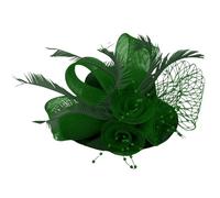 Fascinator Bibi en maille pour femme avec perle et plume - Chapeau sur un chapeau fourché - Pour cocktail, thé, fête - Pour filles et femmes (vert foncé, taille unique)