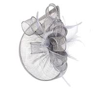 fascinator, Chapeau bibi en maille for femme, accessoire de coiffure for mariage, cocktail, thé, fête, fleur unie, plumes, pince à cheveux(Grey)