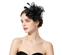 Fascinator Chapeau Bibi pour Femme avec Plumes et Fleurs en Maille Serre-tête Bibi Élégant avec Pince à Cheveux Épingle à Cheveux pour Mariage Cérémonie Soirée Bal Cocktail Accessoire Coiffure Mariage