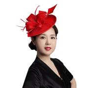 Fascinator Mariage Église Voile Plume Chapeau Femme Cocktail Thé Accessoires(Red)