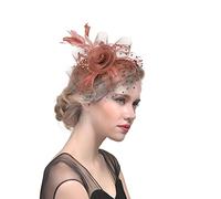 Fascinators avec plumes en maille et plumes pour femme - Pince à cheveux - Bijou de cheveux pour carnaval, cocktail, thé, mariage, église (cafee, taille unique)