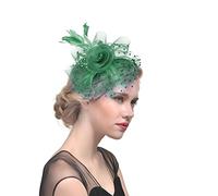Fascinators avec plumes en maille et plumes pour femme - Pince à cheveux - Bijou de cheveux pour carnaval, cocktail, thé, mariage, église - Vert - Taille unique