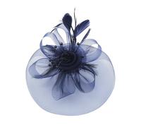 Fascinators Chapeau à plumes, style vintage années 1950, avec dentelle, fleur, élégant accessoire de cheveux pour mariage, fête, thé, cocktail, bal de fin d'année, bleu marine, 16 cm