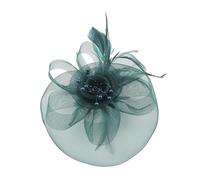 Fascinators Chapeau à plumes, style vintage années 1950, avec dentelle, fleur, élégant accessoire de cheveux pour mariage, fête, thé, cocktail, bal de fin d'année, vert, 16 cm