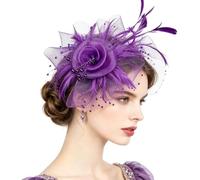 Fascinators Hats Mesh Flower Headband 复古羽毛网纱小礼帽头饰 宴会晚会新娘发饰，适合聚会，结婚等场合。 | Fascinator Headband for Wedding Funeral Bridal Shower Event Ceremony Formal
