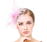 Fascinators Wedding Chapeau, Chapeau Fascinator Femme Plumage Bandeau Fleur Maille Dentelle Clip Plume Cheveux Accessoires Chapeaux pour Fête - Rose