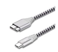 Fasgear 1 câble USB C vers Micro B en nylon tressé de 0,3 m - Connecteur métallique de type C vers Micro 3.0 - Charge rapide 5 Gbit/s - Sync - Compatible avec Toshiba Canvio, Galaxy S5, Note 3 et plus