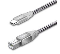Fasgear Cable midi en nylon tresse de type C vers USB B avec connecteur en metal compatible avec imprimantes AiO, HP, Canon, Samsung, Brother, MacBook Pro, Dell et plus (5 m, gris)