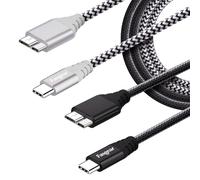 Fasgear Câble USB C vers micro 3.0 30cm en nylon tressé Connecteur en métal Type C 3.0 vers Micro B Câble de synchronisation de charge rapide Compatible avec Toshiba, Seagate, Note 3 (Noir Gris)