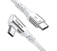 Fasgear Câble USB C vers USB C à angle droit de 90 degrés, 1.8 m, 100 W, charge rapide, 5 A, PD, type C, compatible avec Mac-Book Pro, Air, iPad Pro 2020, Galaxy S20, ThinkPad, Dell XPS HP (Blanc)