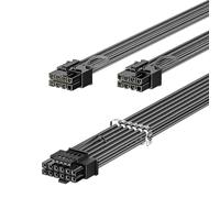 Fasgear Cordon d'alimentation PCIe 5.0 70cm-16pin(2+4) 12VHPWR connecteur pour RTX 4070 4080 4090 5070,2x8pin(4+4) connecteur GPU gainé Uniquement pour Alimentation Corsair/Great Wall/Thermal-Take