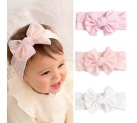 Fashband Bébé Fille Nylon Bandeaux Bowknot Bandes De Cheveux Élastiques Doux Mignon Chapeaux pour Enfants Nourrissons Tout-petits (Lot de 3)(Rose)