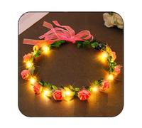 Fashband Couronne de fleurs lumineuse à LED pour femme, idéale pour festival, Halloween, fête (rose)