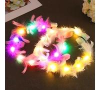 Fashband Lot de 2 bandeaux lumineux à LED avec fleurs et plumes - Couronne de Noël - Accessoires pour cheveux pour femmes et filles