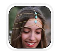 Fashband Turquoise Beaded Headchain Boho Headband Bridal Headpiece Headdress Wedding Beach Crown Tiara Fashion Hair Accessory for Women and Girls (or)