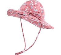 Fasheepfa Chapeau de soleil pour bébé fille - Protection solaire - Chapeau de plage à large bord avec sangle de menton réglable, Animal rouge, 2-5 ans