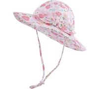Fasheepfa Chapeau de soleil pour bébé fille - Protection solaire - Chapeau de plage à large bord avec sangle de menton réglable, Fleur rose clair, 2-5 ans