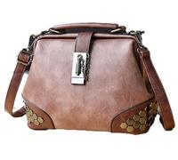 Fasheepfa Sac de médecin vintage avec fermeture à rivets et fermeture multi-usages en cuir PU pour femme, marron clair, Measuring 7.87 inches in height, 9.84 inches in width