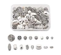 Fashewelry Boîte de 80 perles rondes plates tibétaines en alliage argenté vieilli pour fabrication de bijoux, bracelets et colliers