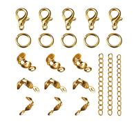 Fashewelry Kit de fabrication de bijoux 300 pièces embouts de perles cache-nœuds et 100 chaînes d'extension torsadées, 100 fermoirs mousquetons et 300 anneaux ouverts dorés
