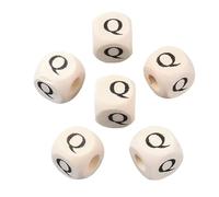 FASHEWELRY Lot de 100 perles cubiques en bois avec lettre Q de 10 mm pour loisirs créatifs, colliers, bracelets, porte-clés, fabrication de bijoux