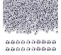 FASHEWELRY Lot de 500 perles cubiques blanches en acrylique avec lettre initiale de l'alphabet - A, E, I, O, U - Carré de 5 mm pour la fabrication de bijoux