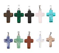 Fashewelry Pendentifs à suspendre en cristal de guérison, Œil de tigre naturel, jaspe à pois bleus, aventurine verte, quartz rose, malachite synthétique, pierre d'or, turquoise, opalite