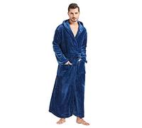 FashGudim Peignoir en peluche à capuche pour hommes, longueur totale. Peignoir doux et moelleux pour hommes grands et costauds. Peignoirs en polaire chauds (Bleu Marine, XXXL).