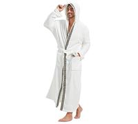 FashGudim Peignoir en peluche à capuche pour hommes, longueur totale. Peignoir doux et moelleux pour hommes grands et costauds. Peignoirs en polaire chauds (Blanc & Garniture Noire, S/M).