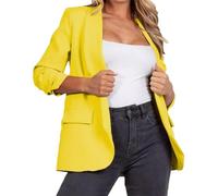 FASHION 7STAR Blazer à volants à deux poches pour femme avec col froncé et col ouvert sur le devant, jaune, L