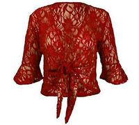 FASHION 7STAR Cardigan à manches 3/4 en dentelle florale pour femme - Attache sur le devant - Boléro à paillettes - Haut court extensible - Grande taille (rouge UK 26-28)