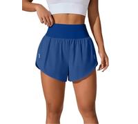 FASHION 7STAR Lot de 2 shorts de yoga taille haute à volants pour femme - Léger et extensible, bleu marine, L