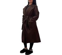FASHION 7STAR Manteau long décontracté à manches longues avec col à revers et 2 poches avant à nouer pour femme, manteau long d'hiver chaud avec ceinture, chocolat, 36-38