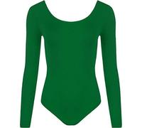 FASHION 7STAR Nouveau Body stretch à manches longues pour femme avec col rond - Léotard de gymnastique et de danse - Tailles 36 à 42, vert bouteille, 36-38