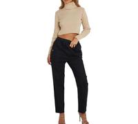 FASHION 7STAR Pantalon italien à taille haute élastique pour femme - Coupe décontractée - Doux et extensible - Léger, Noir , 50
