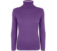FASHION 7STAR Pull en tricot côtelé à manches longues pour femme avec col roulé, violet, 40-42