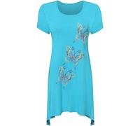 FASHION 7STAR T-shirt à col rond avec 3 papillons à paillettes et ourlet mouchoir pour femme, turquoise, 42